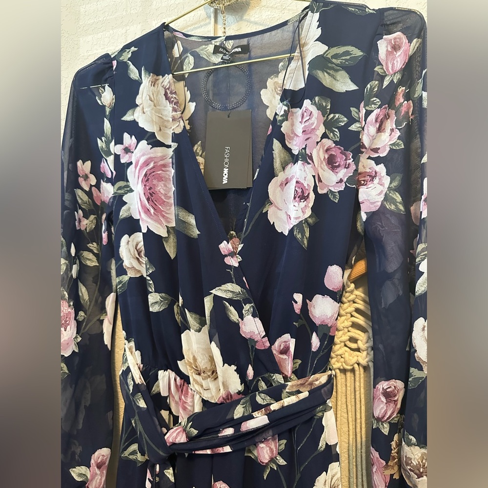 Dark blue with flowers long sleeves palazzo size medium